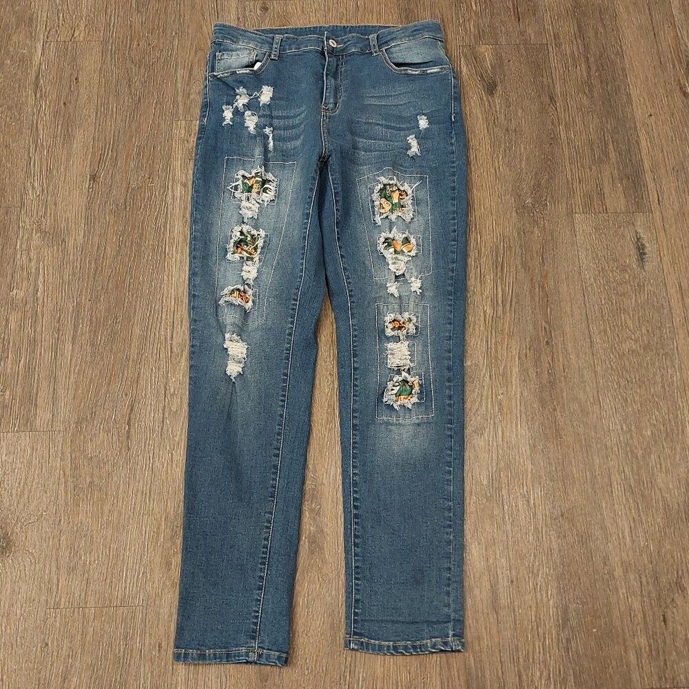 Green Bay Packers Patch Distressed Blue Jeans | Women’s Size Large